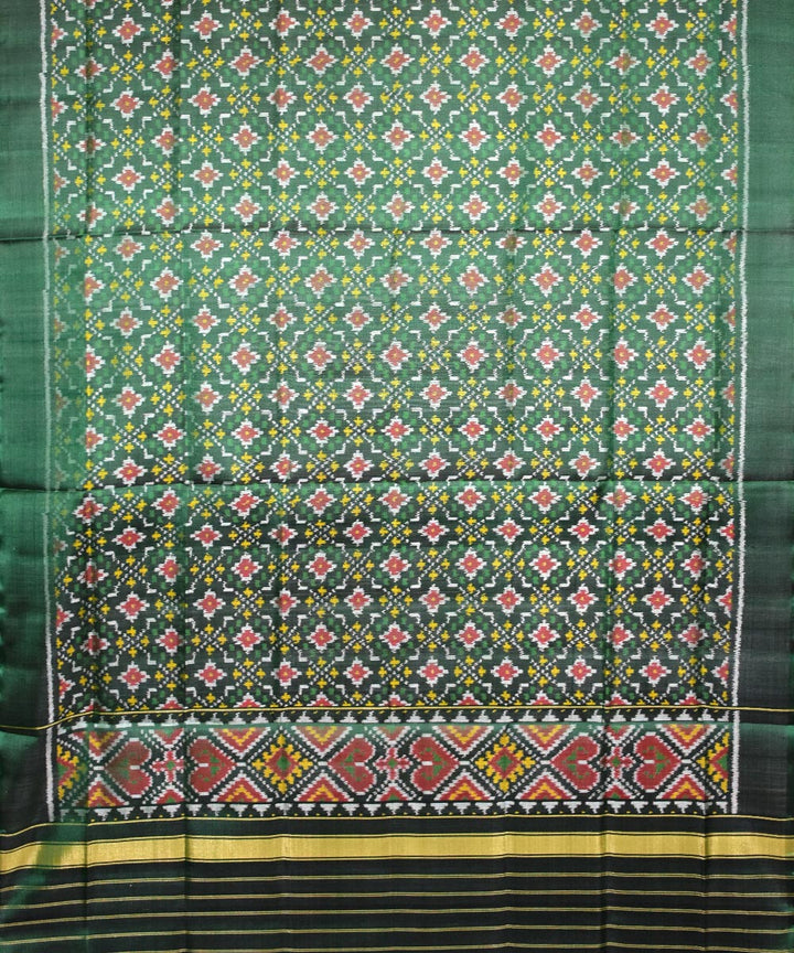 Dark green red handwoven silk patola dupatta