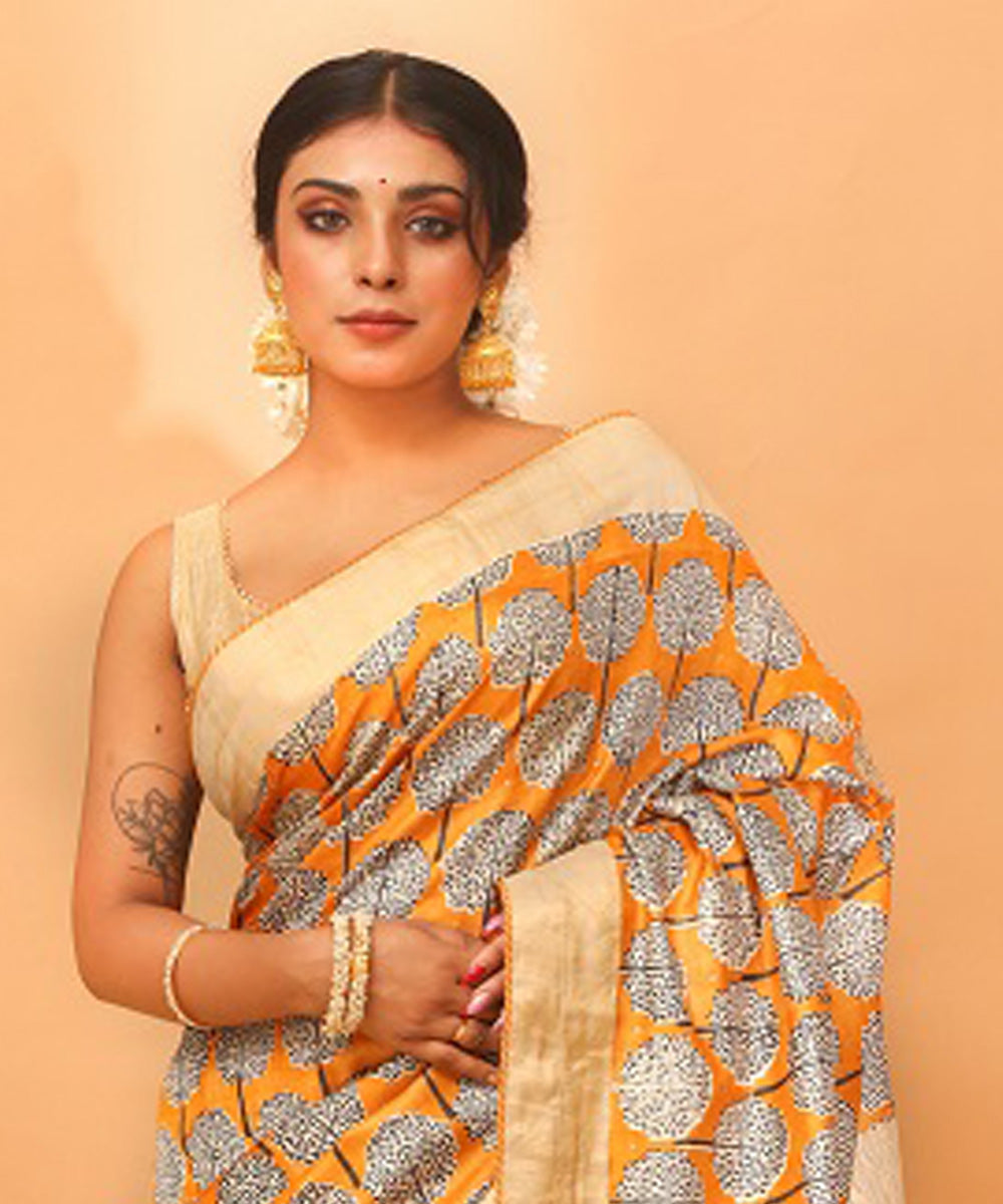Yellow chhattisgarh tussar silk handloom saree