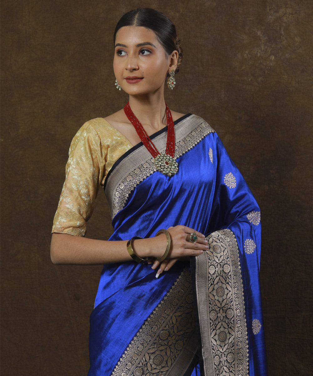 Navy blue silk handwoven banarasi saree