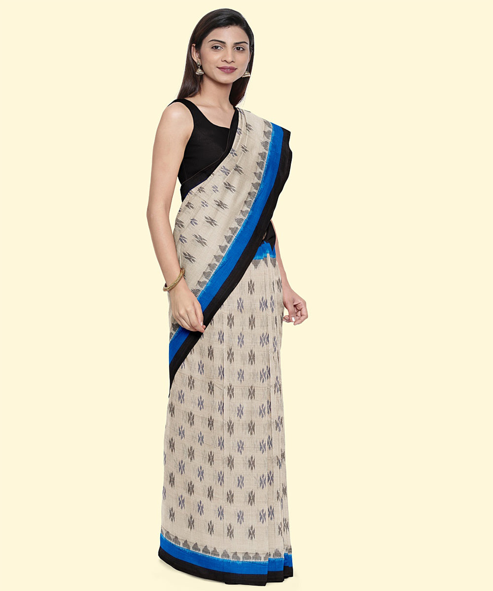 Offwhite black cotton handwoven nuapatna saree