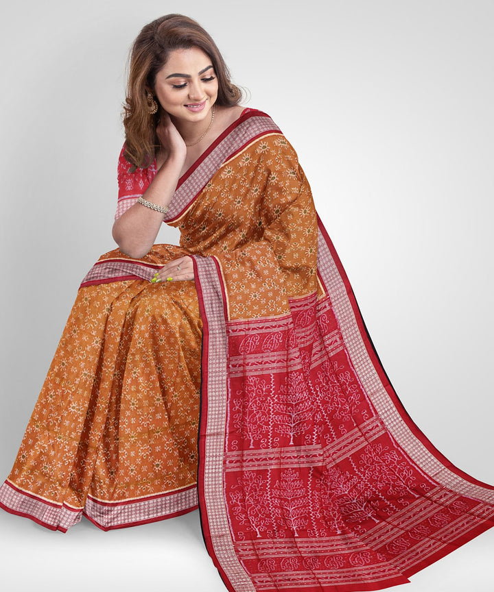 Copper red silk handwoven sambalpuri saree