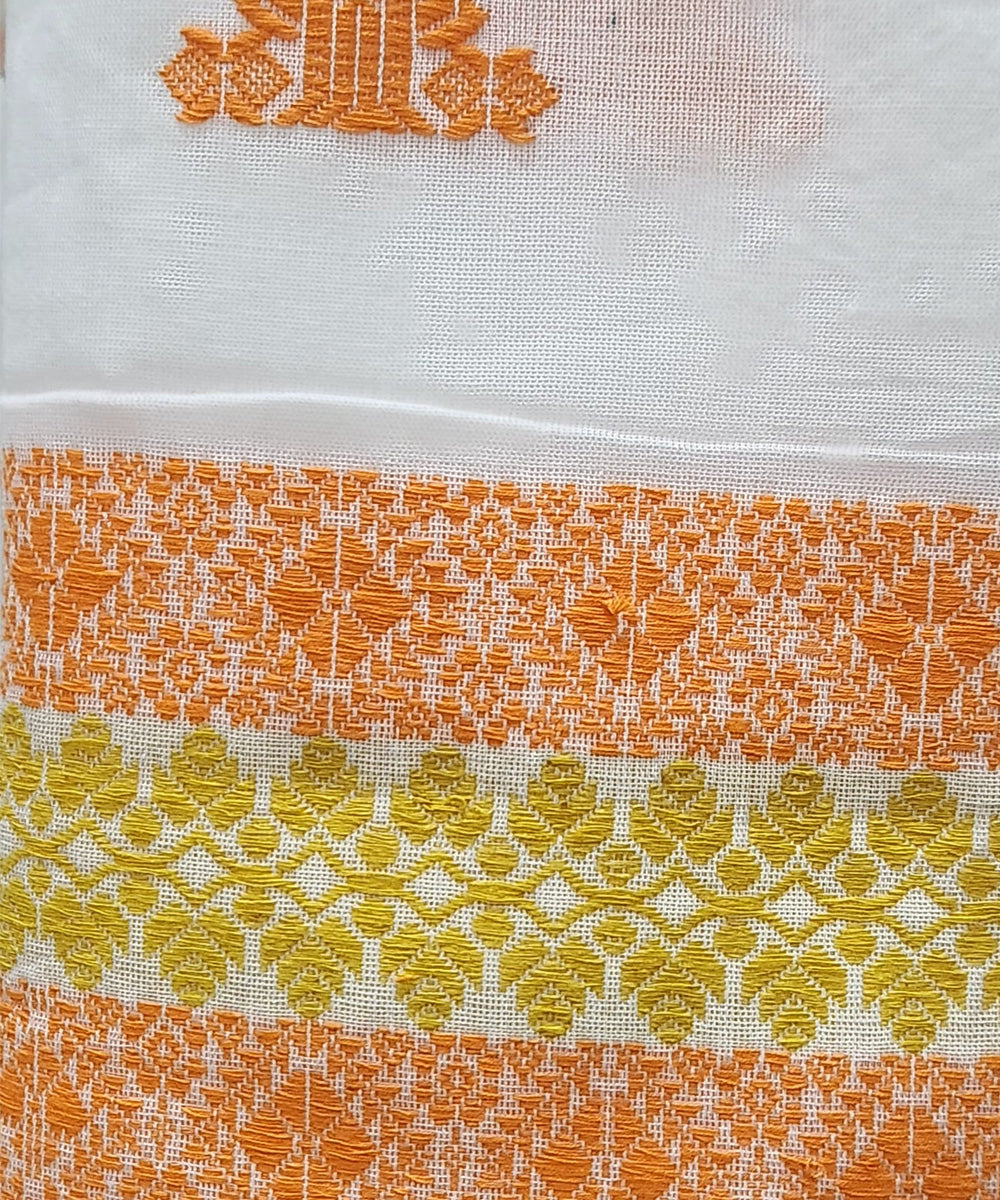 White orange and yellow handloom cotton assam stole