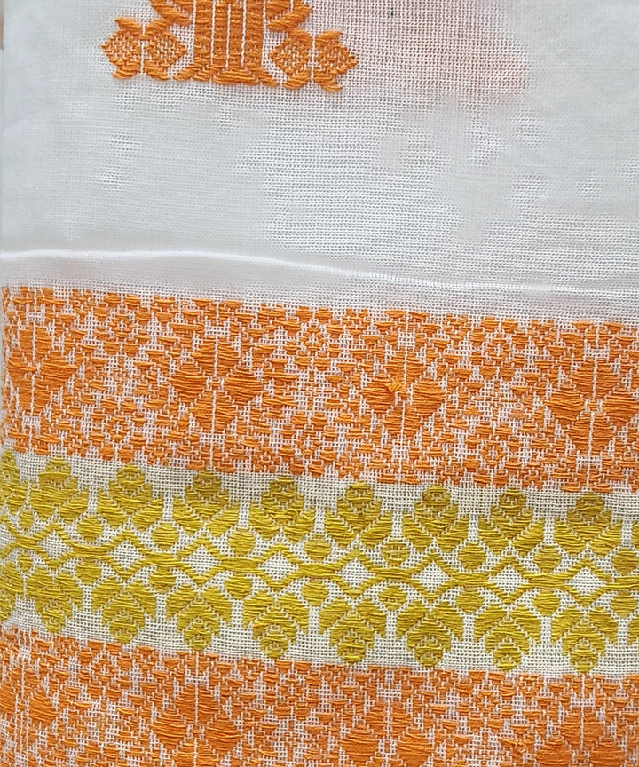 White orange and yellow handloom cotton assam stole