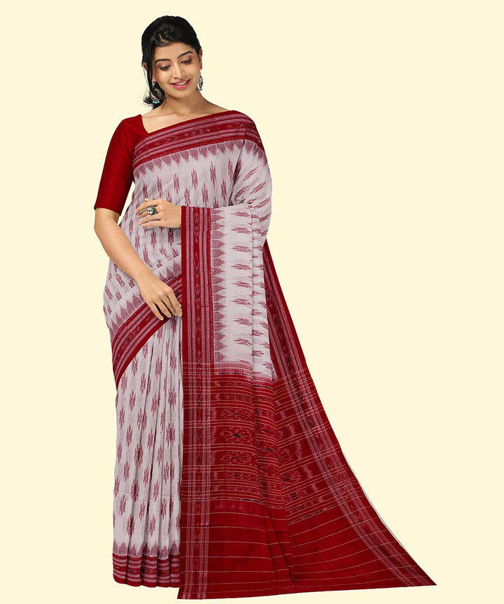 White red handwoven cotton nuapatna saree