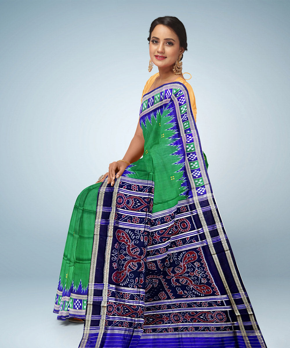 Green blue silk handwoven khandua saree