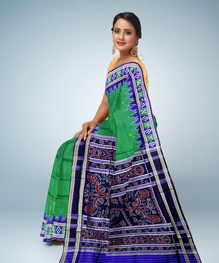 Green blue silk handwoven khandua saree