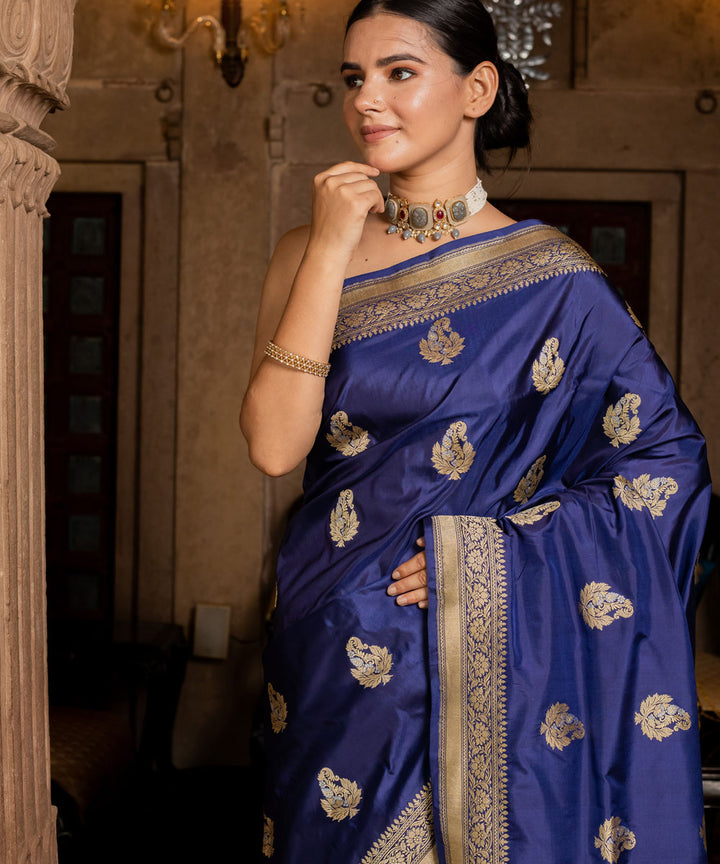 Royal blue boota handwoven banarasi silk saree