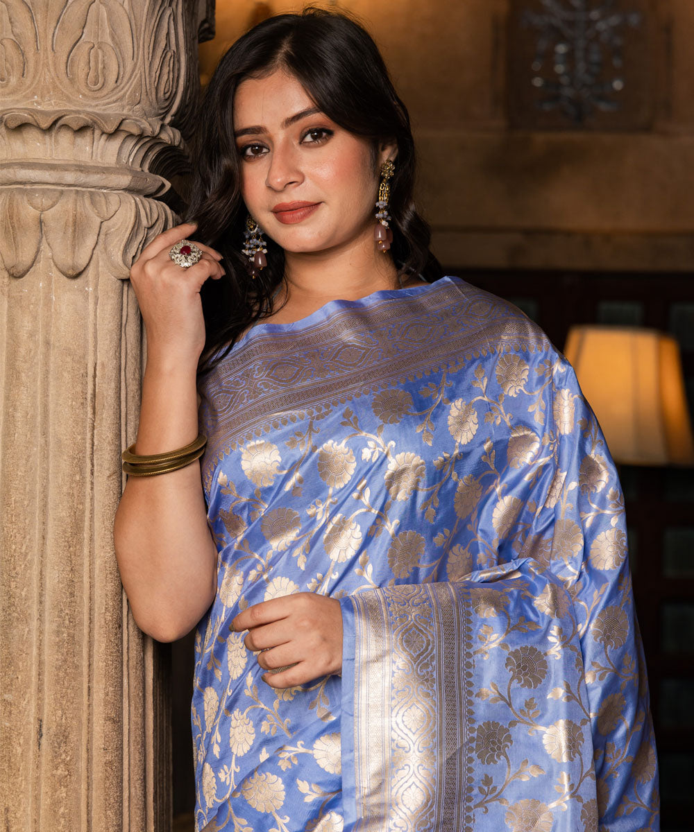 Lavendar silk banarasi handwoven saree