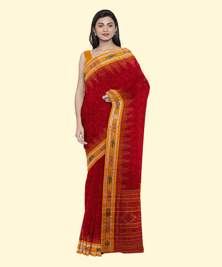 Red brown cotton handwoven nuapatna saree