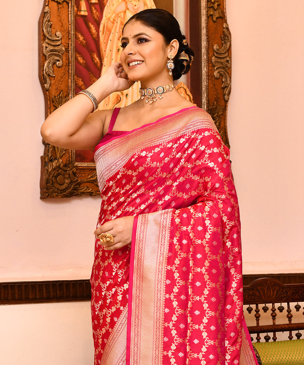 Pink handloom silk banarasi saree