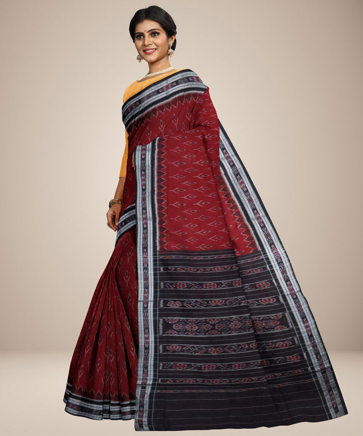 Dark red black cotton handwoven nuapatna saree