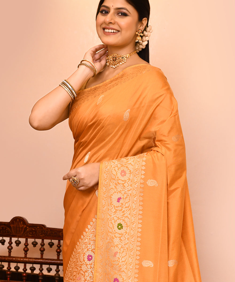 Musterd silk handwoven banarasi saree