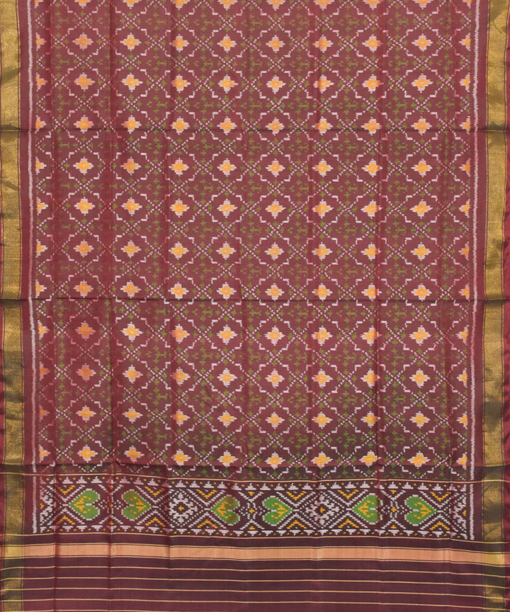 Brown green handwoven silk patola dupatta