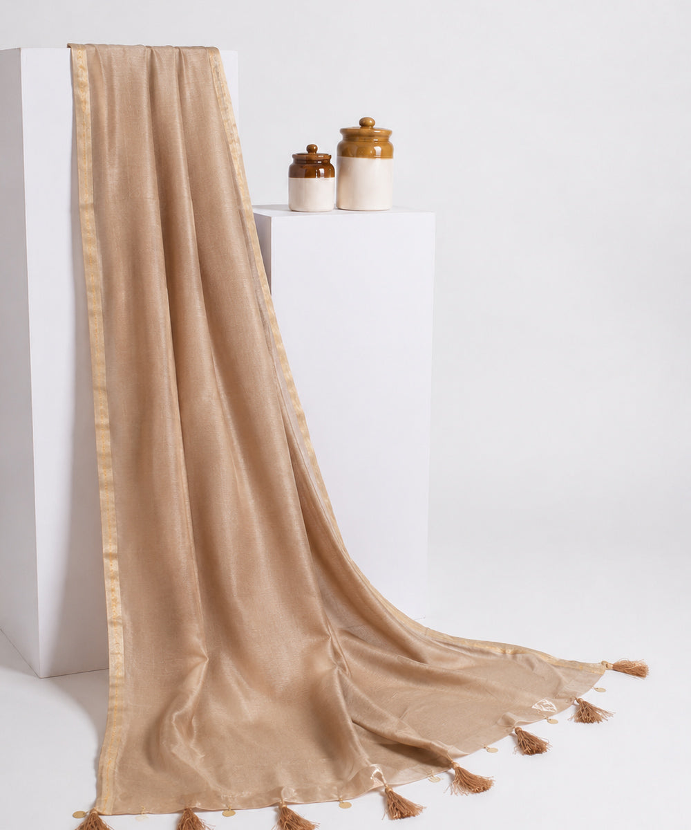 Brown hand embroidered chanderi silk saree