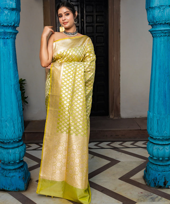 Pista green silk handwoven banarasi saree