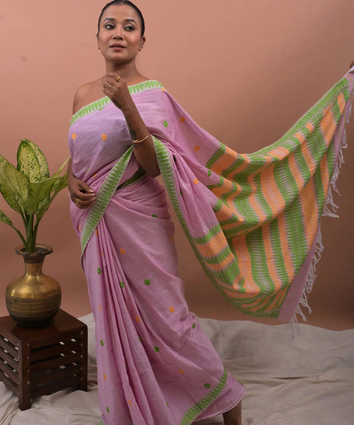 Pink multicolor cotton handloom assam saree