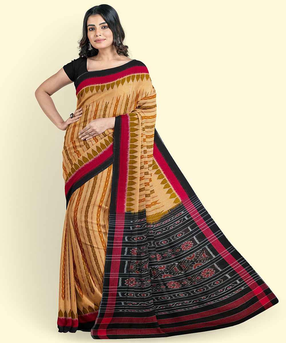 Orange black cotton handwoven nuapatna saree