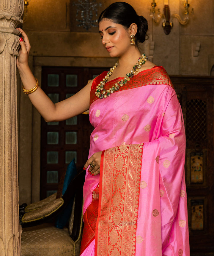 Pink boota silk handwoven banarasi saree