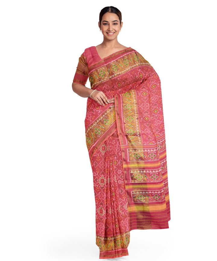 Peach mustard silk handloom patola saree