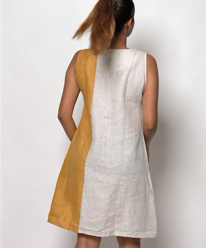 Beige mustard handwoven linen dress