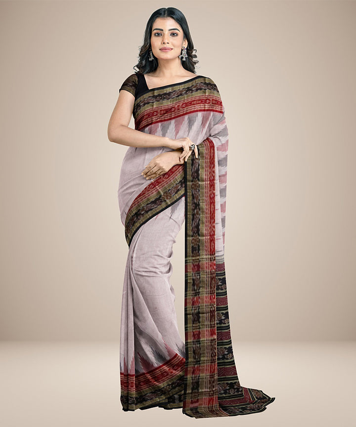 Light pink cotton checks handwoven temple border nuapatna saree