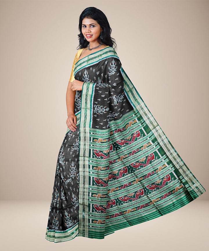 Black dark green silk handwoven khandua saree