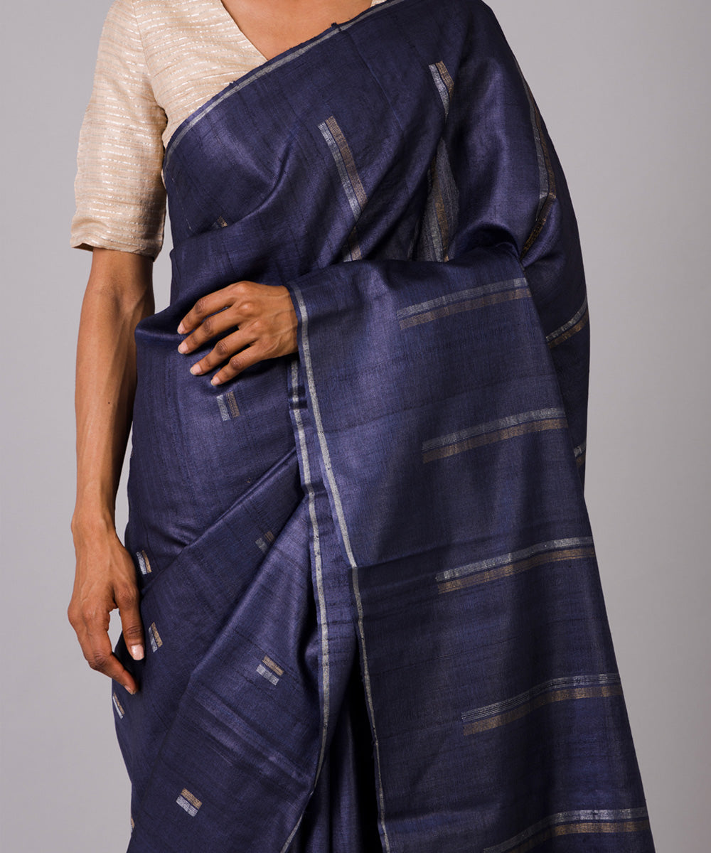 Deep blue kosa chhattisgarh silk handloom saree