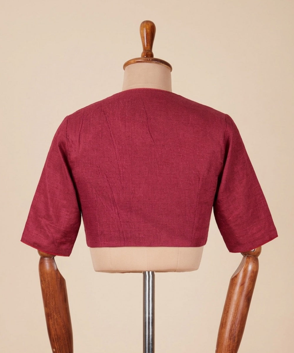 Maroon cotton v neck front opening blouse