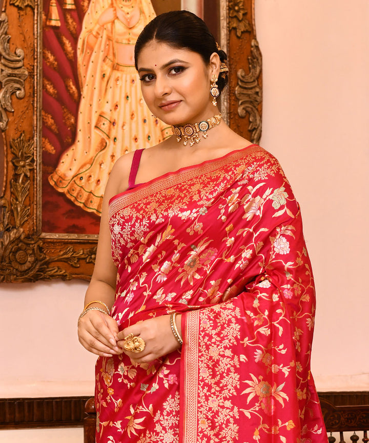 Rani pink silk handloom banarasi saree