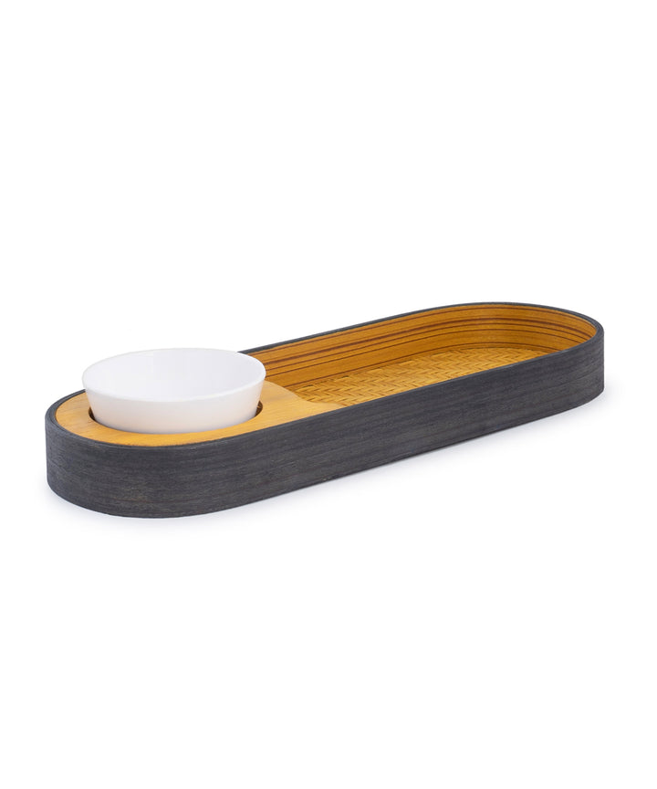 Bamboo oval snacks platter with bowl