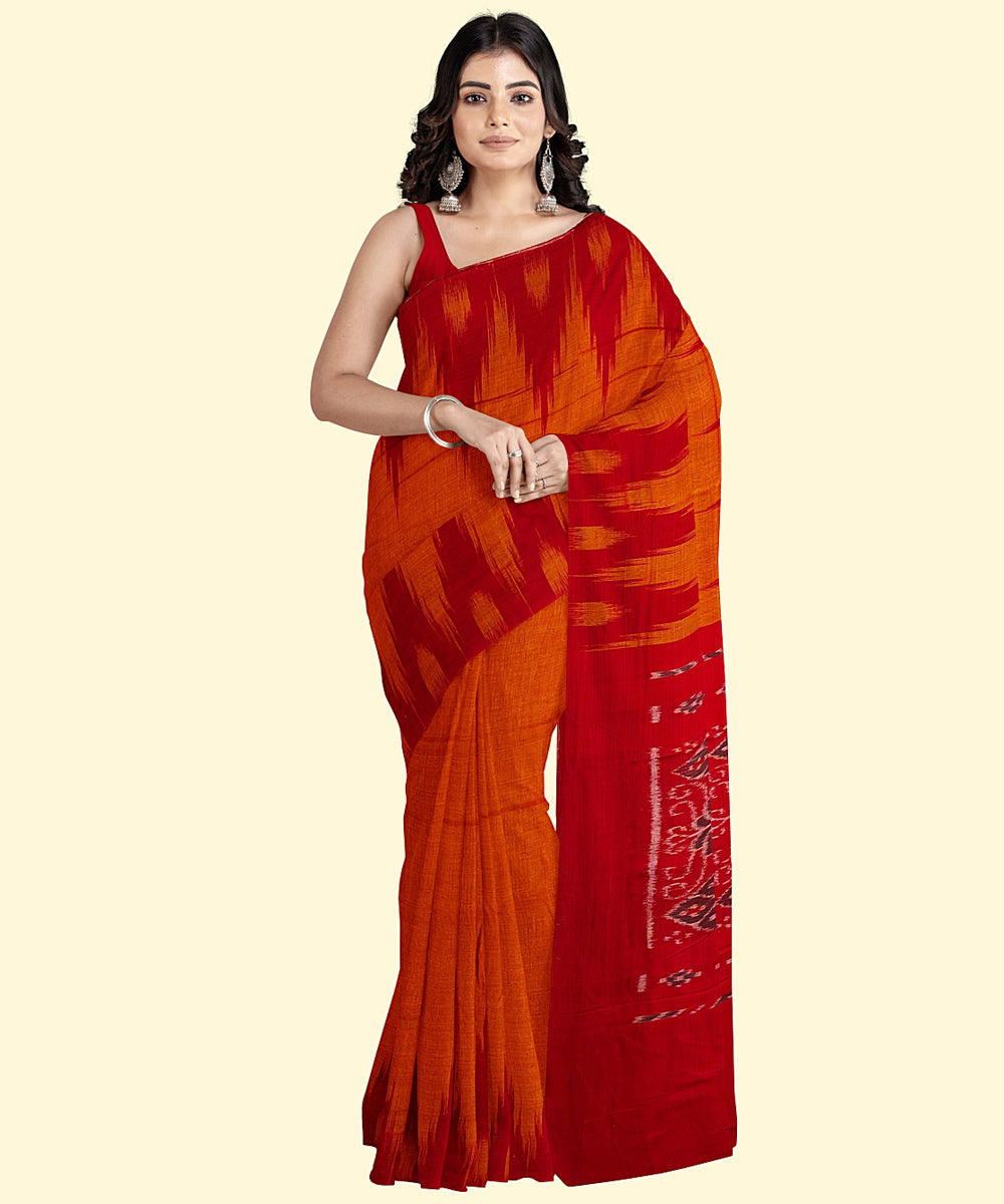 Orange red cotton handwoven nuapatna saree