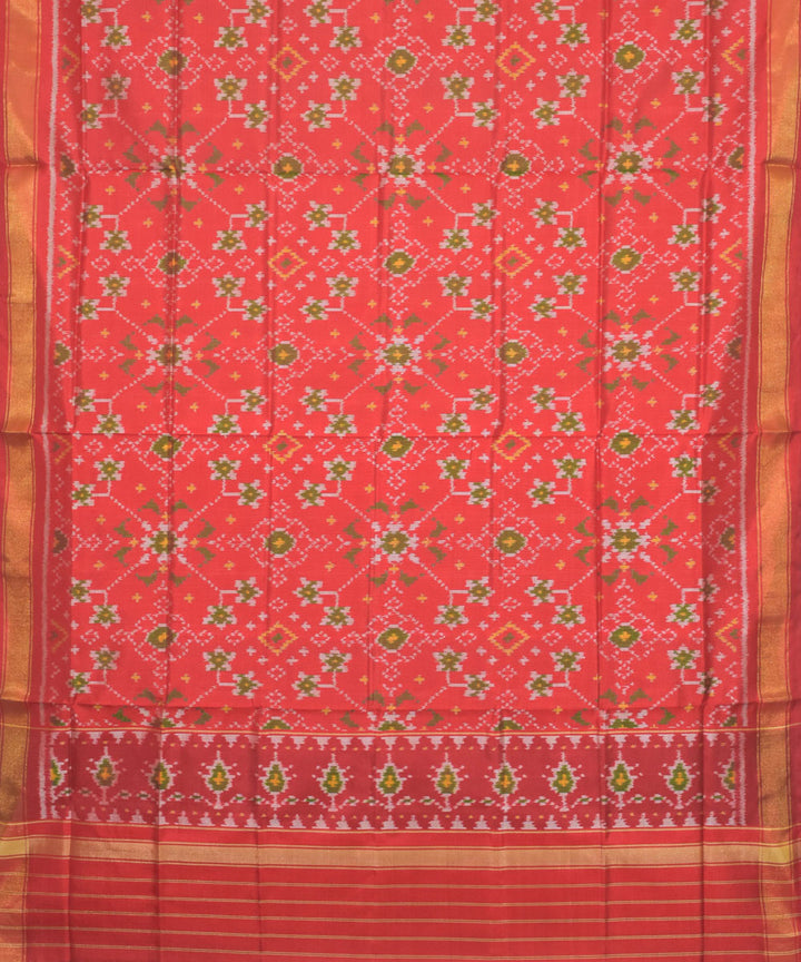 Red green patola silk handwoven dupatta