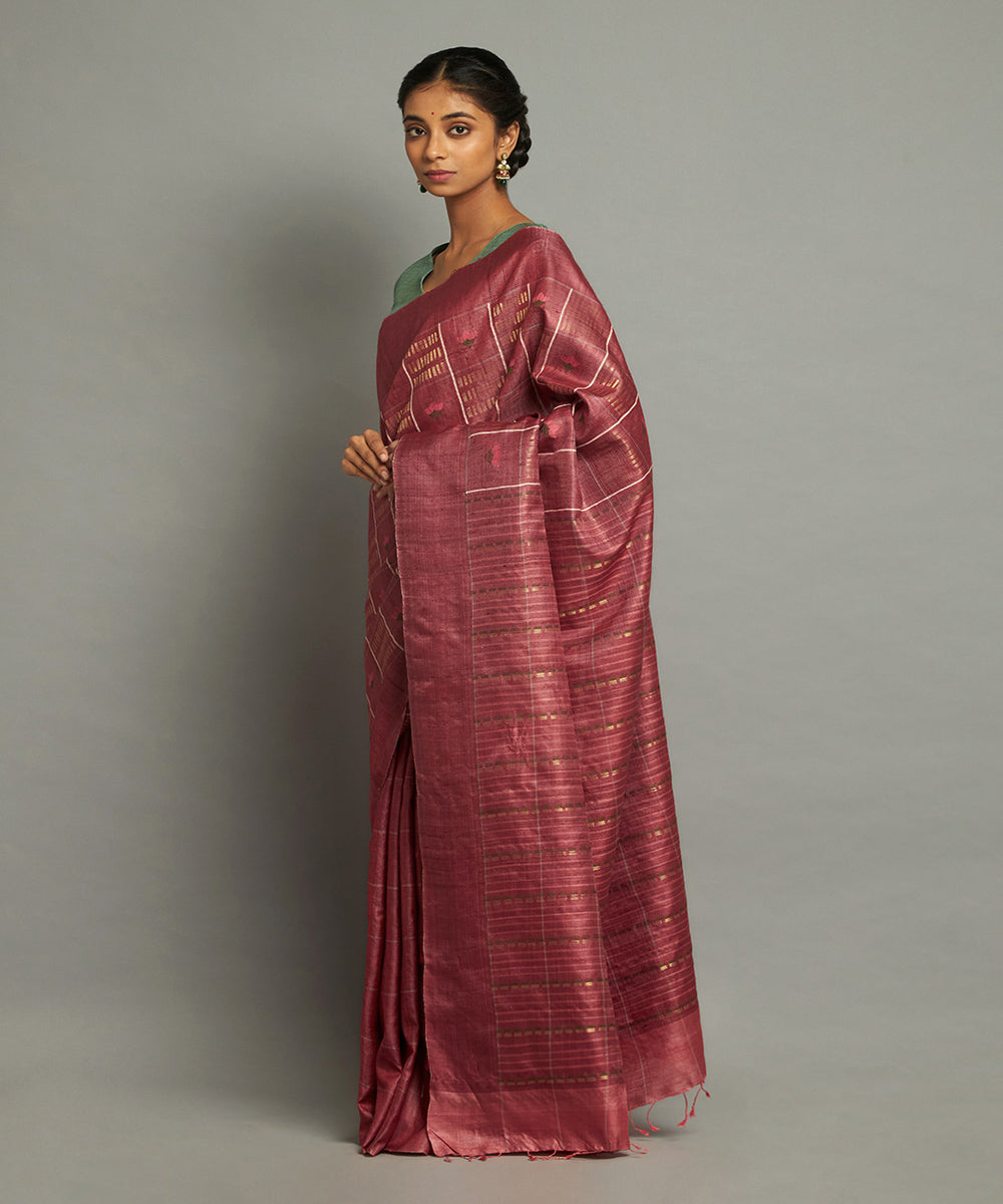 Maroon tussar silk handloom chhattisgarh kosa saree