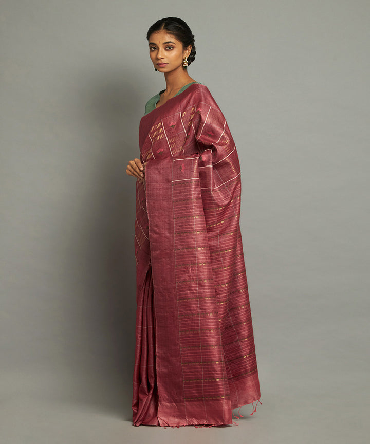 Maroon tussar silk handloom chhattisgarh kosa saree