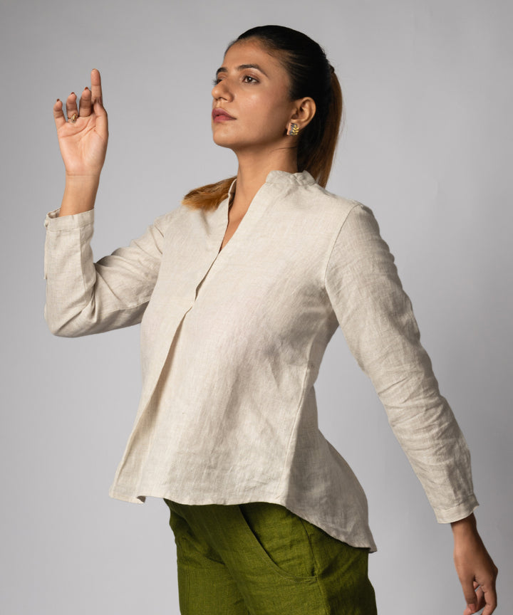 Beige handwoven linen top
