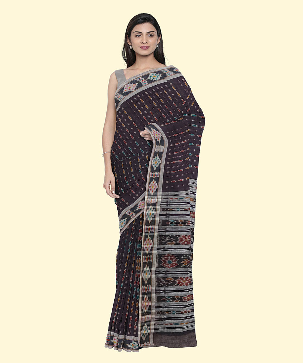 Coffee brown cotton handwoven nuapatna saree