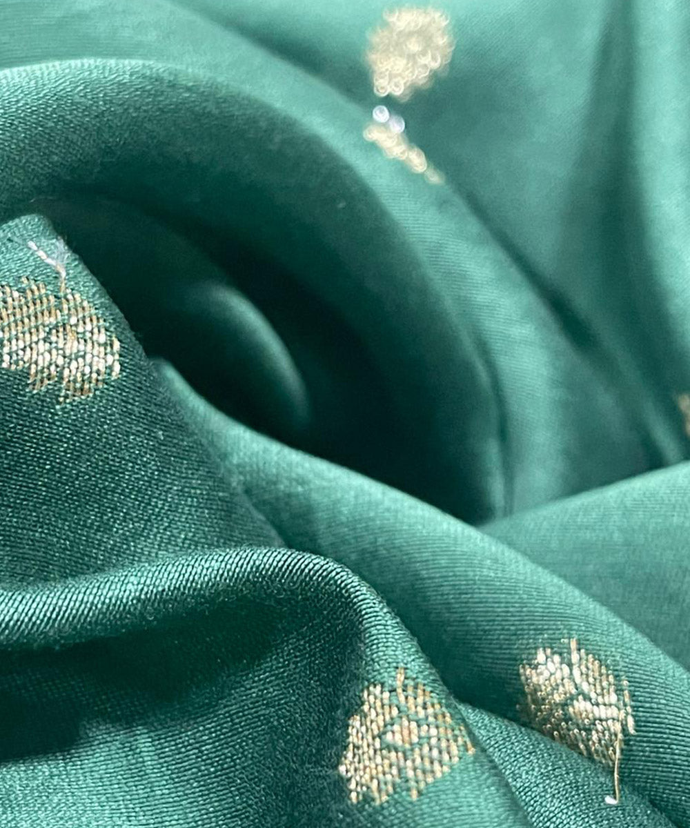 Dark green buti chanderi cotton silk saree