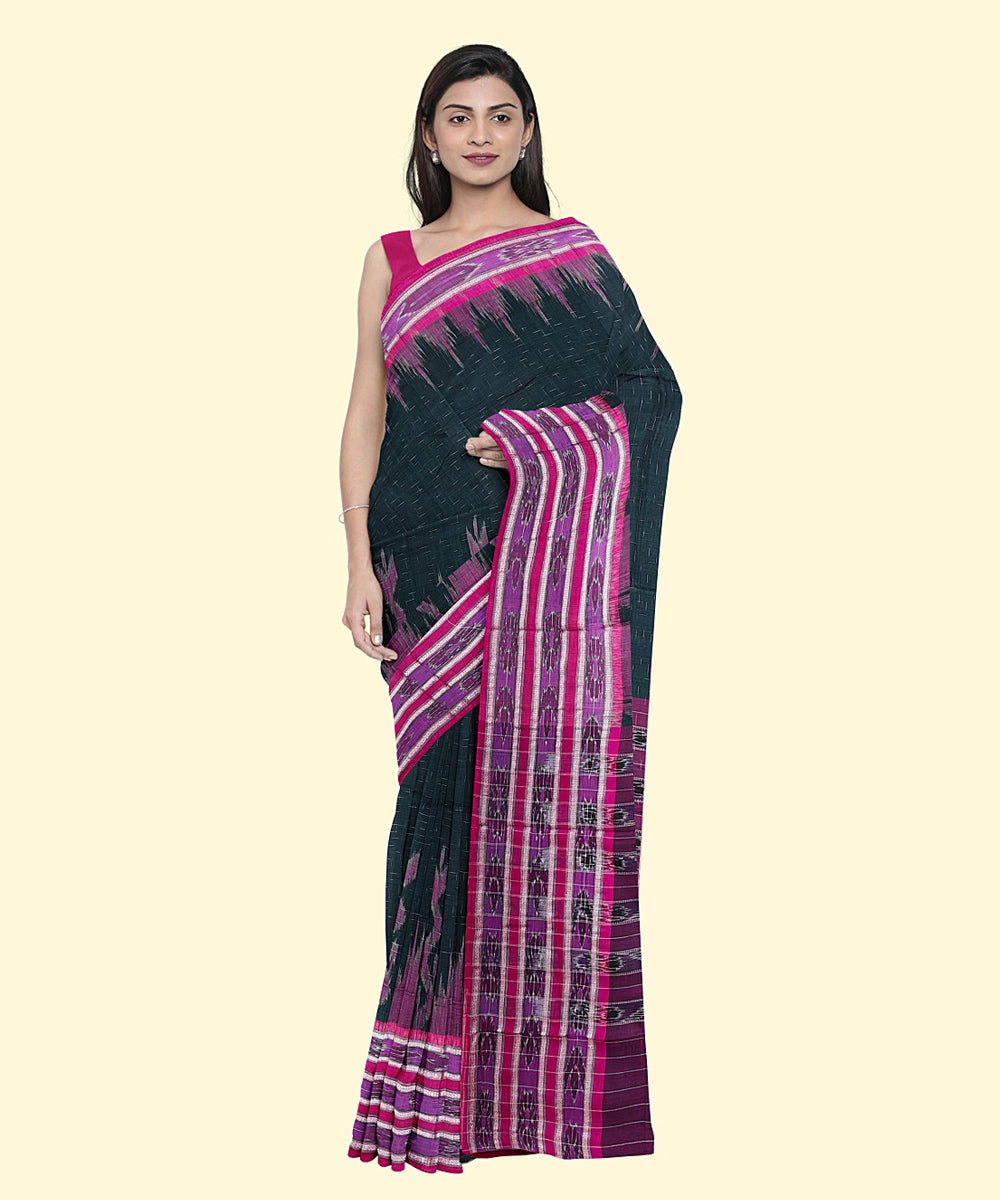 Dark green purple cotton handwoven nuapatna saree