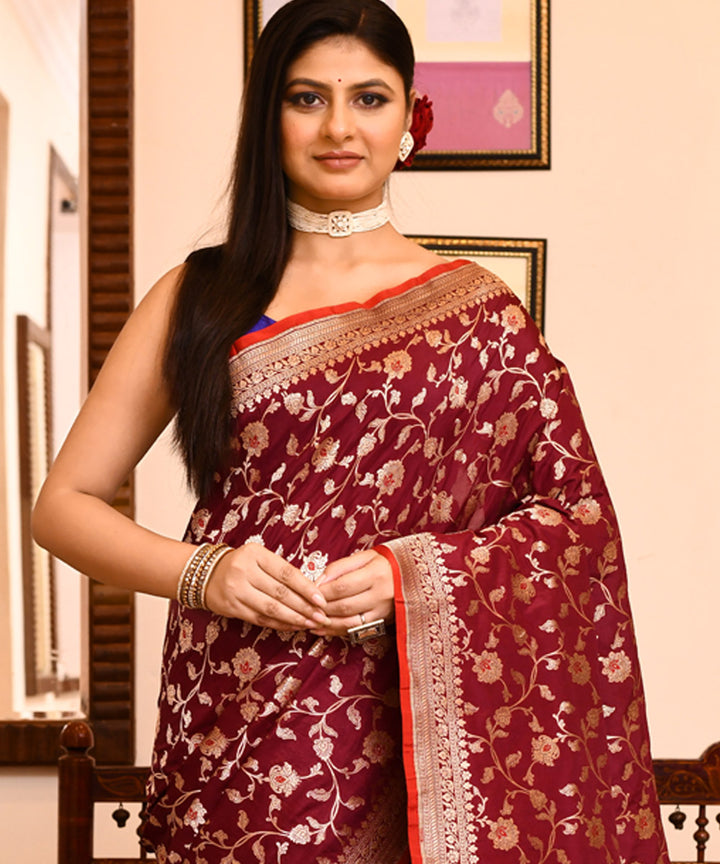 Wine colour silk handwoven banarasi saree