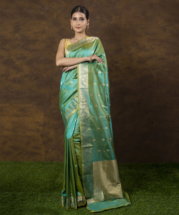 Cyan green silk handwoven banarasi saree