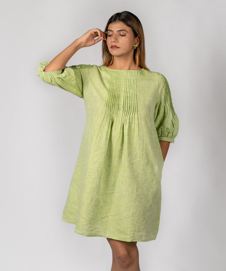 Green handwoven linen dress
