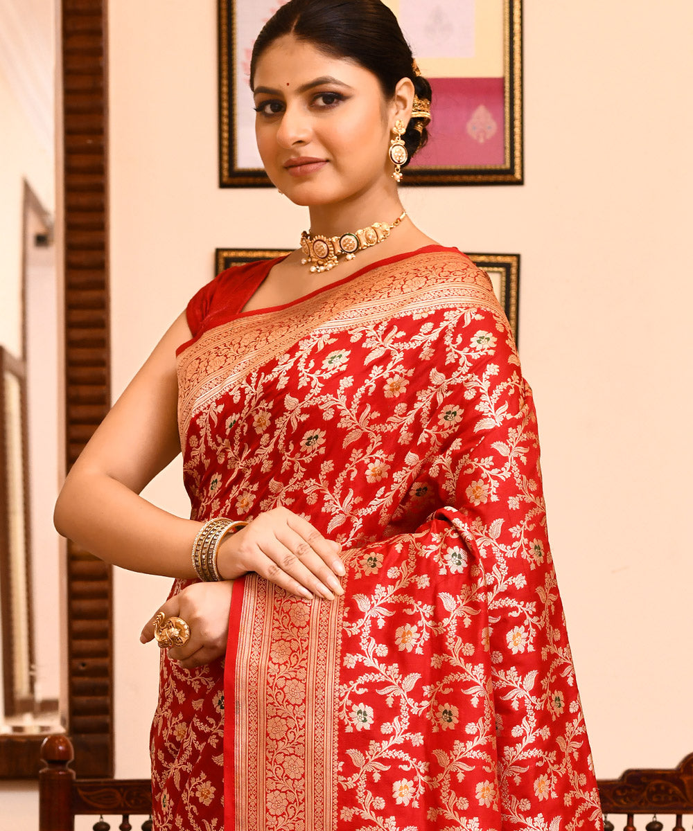 Red silk handloom banarasi saree