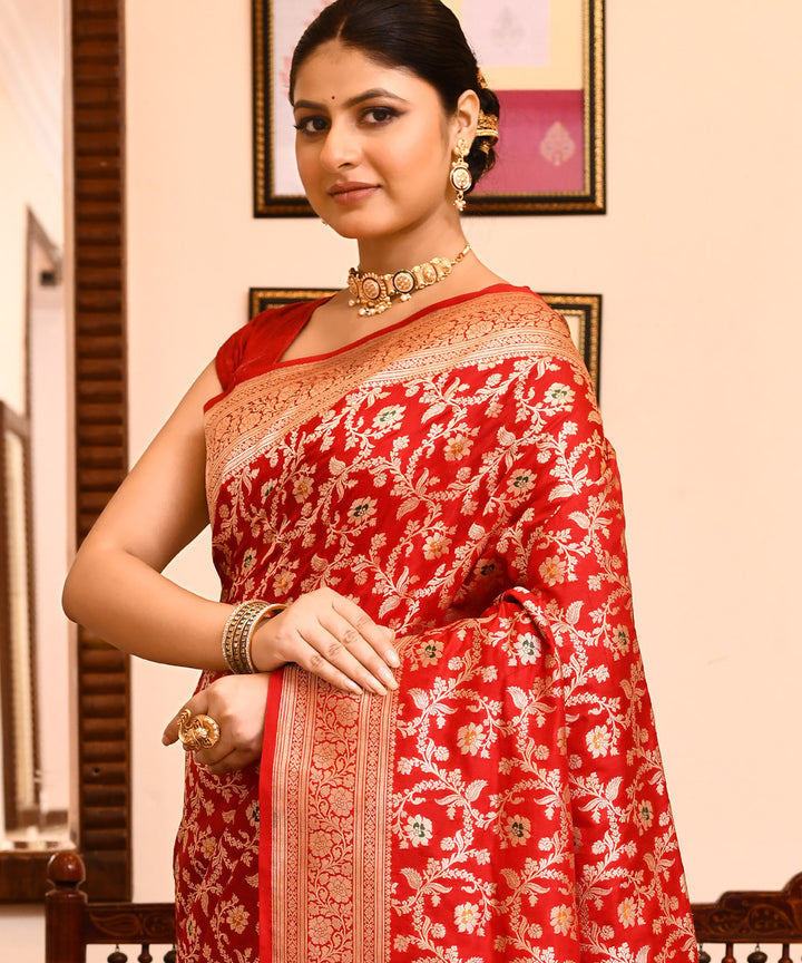 Red silk handloom banarasi saree