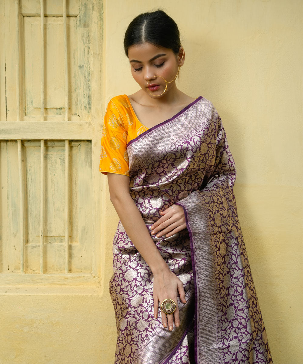 Magenta jangla silk handwoven banarasi saree