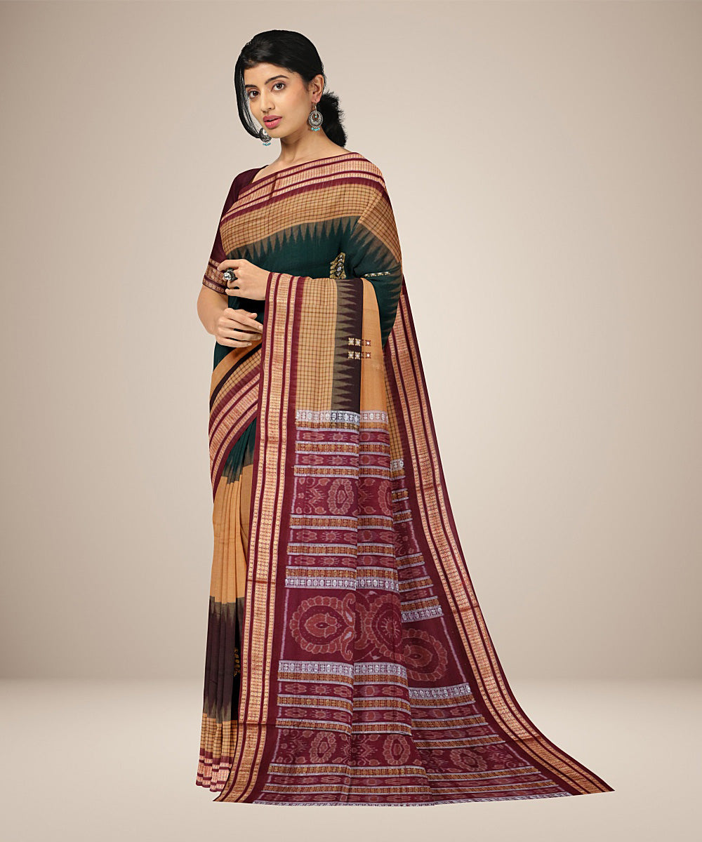 Antique brass red cotton handwoven bomkai saree