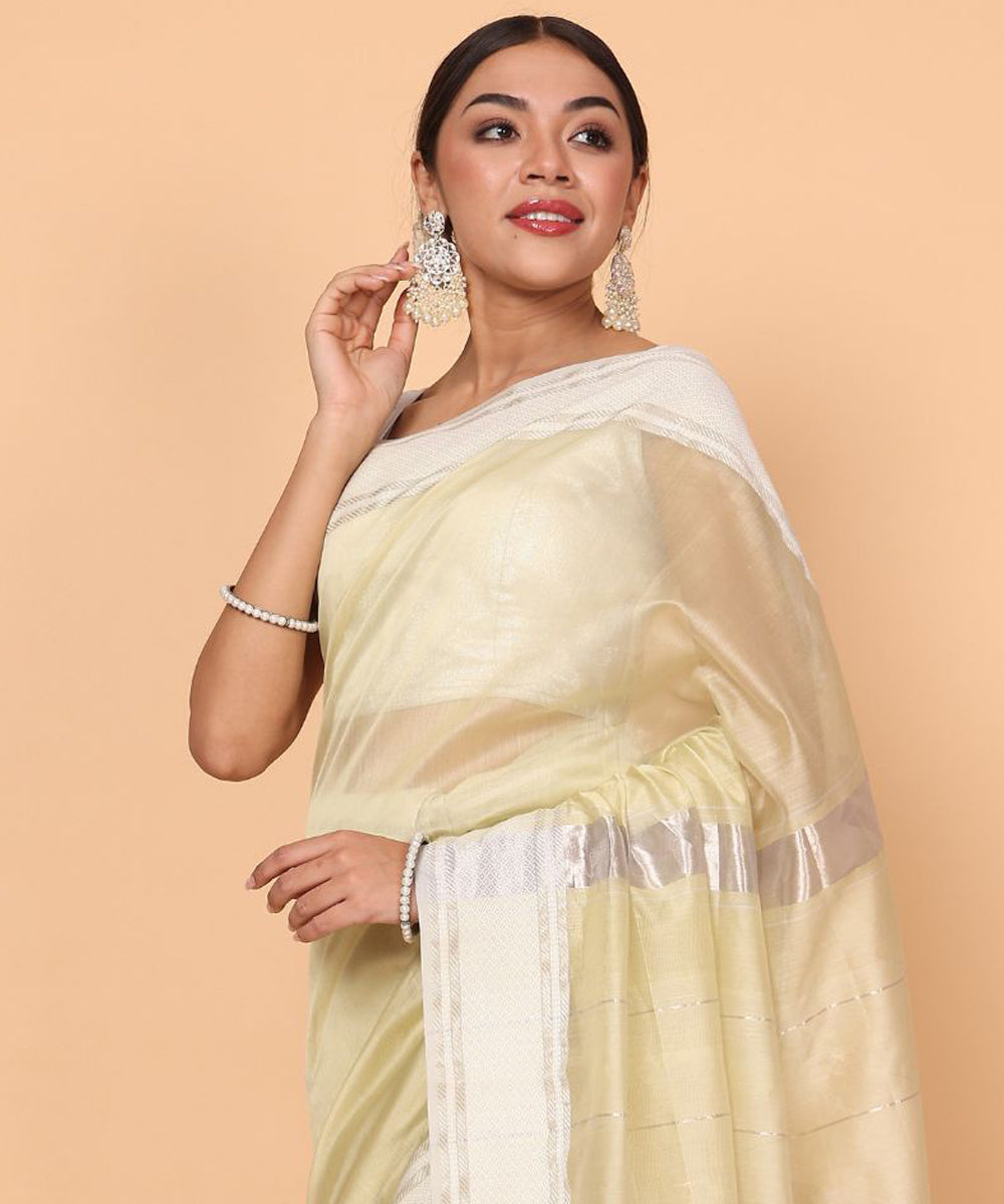 Yellow cotton silk handwoven maheshwari saree