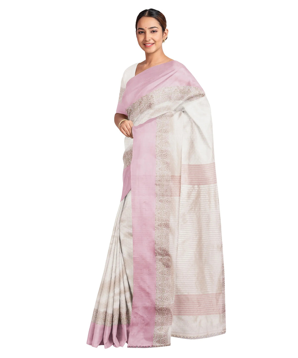 White silk handwoven santipuri saree