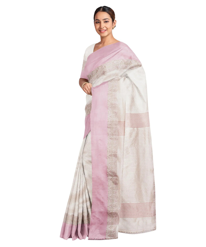 White silk handwoven santipuri saree