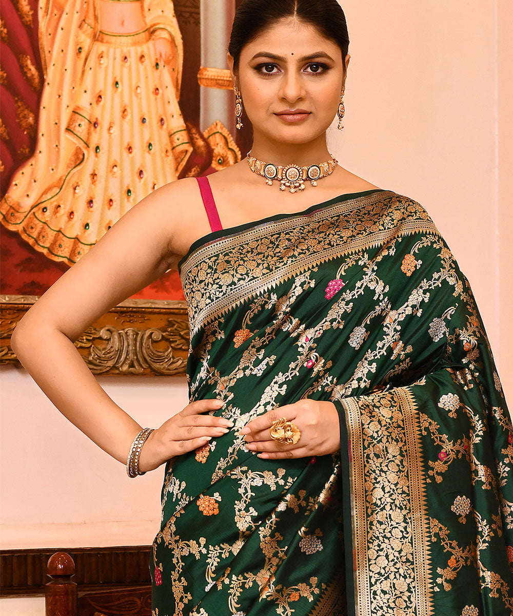 Dark green silk handwoven banarasi saree