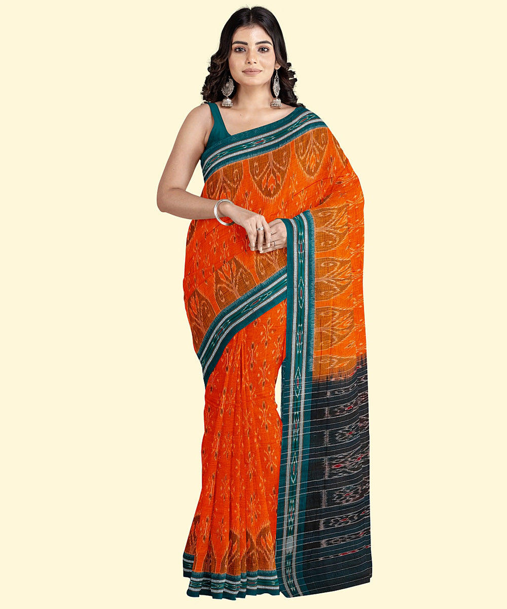 Orange black handwoven cotton nuapatna saree